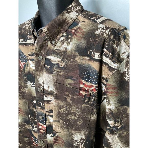 Red Head Mens XL Short Sleeve Shirt Helicopter Jeep US Flag Patriotic - Picture 3 of 8